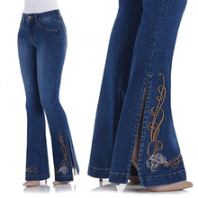 Load image into Gallery viewer, Hot Apparel Denim Pants Vintage Side Slit Flare Pants Elastic