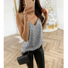 Load image into Gallery viewer, Hot Drilling V Neck Sling Sexy Tank Top Crop Sleeveless Summer Casual
