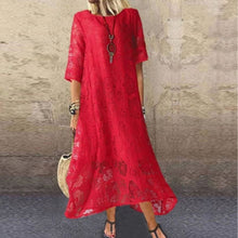 Load image into Gallery viewer, Summer Dress Round Neck Short Sleeve Lace Long