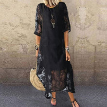 Load image into Gallery viewer, Summer Dress Round Neck Short Sleeve Lace Long