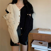Load image into Gallery viewer, V Neck Solid Knitted Sweater Women Button Spliced Cardigan