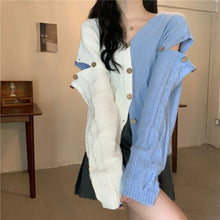 Load image into Gallery viewer, V Neck Solid Knitted Sweater Women Button Spliced Cardigan