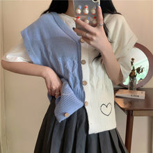 Load image into Gallery viewer, V Neck Solid Knitted Sweater Women Button Spliced Cardigan