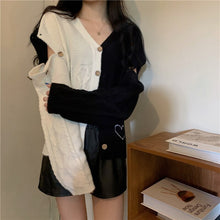 Load image into Gallery viewer, V Neck Solid Knitted Sweater Women Button Spliced Cardigan