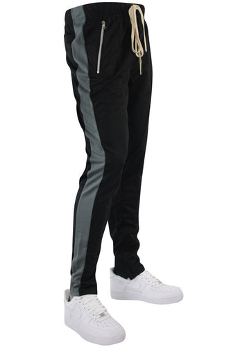 Premium Side Stripe Zip Pocket Track Pants Black -