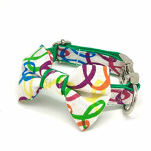 Load image into Gallery viewer, Rainbow green dog collar bow tie set