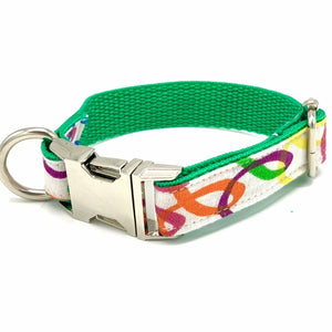 Rainbow green dog collar bow tie set