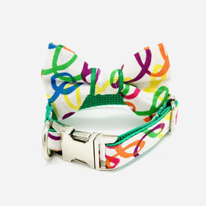 Rainbow green dog collar bow tie set