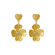 Load image into Gallery viewer, Golden Women Earrings Vintage Heart And Flower Earring Zircon