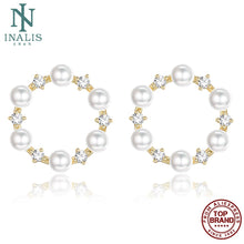 Load image into Gallery viewer, INALIS Pearl Hoop Earrings For Women Round Wreath With Cubic Zirconia