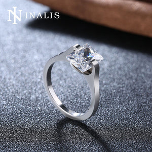 Stainless Steel Rings For Women Romantic Square Cubic Zircon