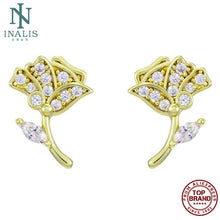 Load image into Gallery viewer, Stud Earrings For Women Golden Rose Flower With 5A Cubic