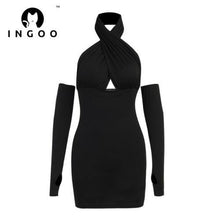 Load image into Gallery viewer, Cross Halter Bodycon Dress With Sleeves Women Sexy Hollow Out - Sophornlilly