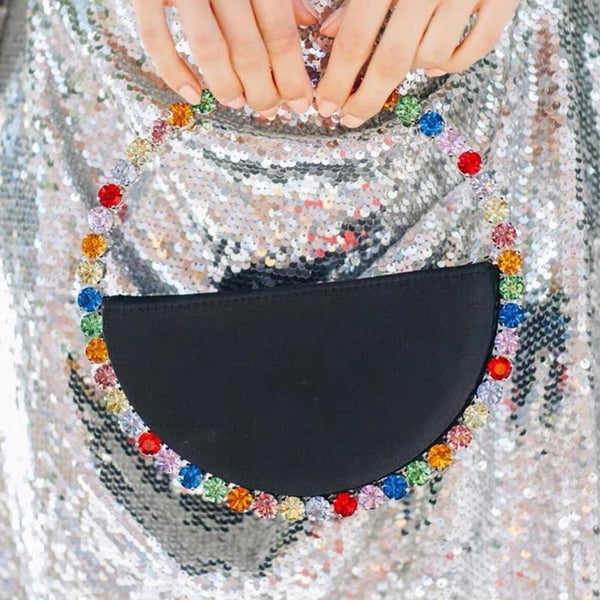 INS Diamond Circular Evening Bag Women Colorful Rhinestone Round