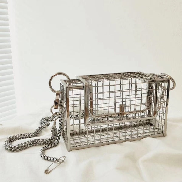 INS Hollow Out Clutch Bag Bird Cage Women Handbag Tote Metal Cage