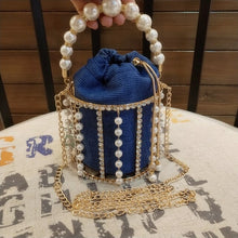 Load image into Gallery viewer, INS Pearls Metallic Cage Evening Clutch Bag Women Hollow Out Bucket