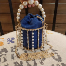 Load image into Gallery viewer, INS Pearls Metallic Cage Evening Clutch Bag Women Hollow Out Bucket