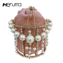 Load image into Gallery viewer, INS Pearls Metallic Cage Evening Clutch Bag Women Hollow Out Bucket