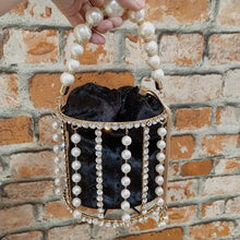 Load image into Gallery viewer, INS Pearls Metallic Cage Evening Clutch Bag Women Hollow Out Bucket