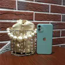 Load image into Gallery viewer, INS Pearls Metallic Cage Evening Clutch Bag Women Hollow Out Bucket