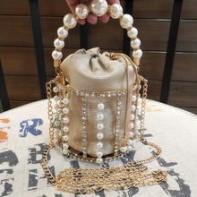 Load image into Gallery viewer, INS Pearls Metallic Cage Evening Clutch Bag Women Hollow Out Bucket