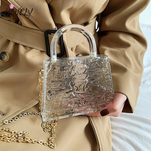 Ice Crack Transparent Lipstick Bags Chain Jelly PVC Women's Shoulder