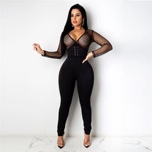 Load image into Gallery viewer, Imcute Autumn Womens See Through Fishnet Mesh Jumpsuit Casual Long