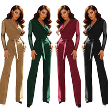 Load image into Gallery viewer, Female Jumpsuit Rompers One Pieces Casual Patchwork V Neck Long