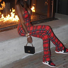 Load image into Gallery viewer, Imcute Plaid Print Skiiny Bodycon Jumpsuits Halter V Neck Workout