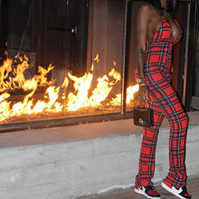 Load image into Gallery viewer, Imcute Plaid Print Skiiny Bodycon Jumpsuits Halter V Neck Workout