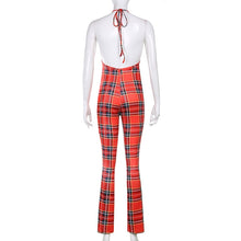 Load image into Gallery viewer, Imcute Plaid Print Skiiny Bodycon Jumpsuits Halter V Neck Workout