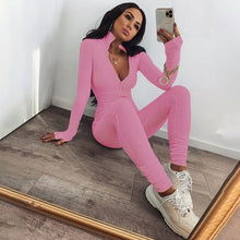Load image into Gallery viewer, Stand Collar Long Sleeve Skinny Fitness Sport Jumpsuit Women