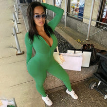 Load image into Gallery viewer, Stand Collar Long Sleeve Skinny Fitness Sport Jumpsuit Women