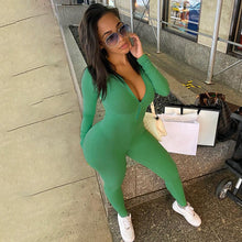 Load image into Gallery viewer, Stand Collar Long Sleeve Skinny Fitness Sport Jumpsuit Women