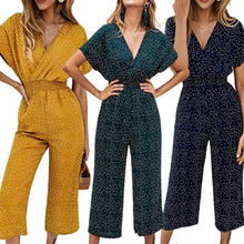 Load image into Gallery viewer, Imcute Women Fashion Small Dots Printed Jumpsuit Summer Casual Wrap V