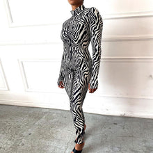 Load image into Gallery viewer, Zebra Print Mesh Zip Up Sexy Jumpsuit Autumn Winter Women