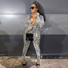 Load image into Gallery viewer, Zebra Print Mesh Zip Up Sexy Jumpsuit Autumn Winter Women