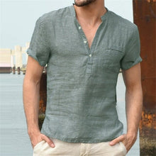 Load image into Gallery viewer, In summer the new cotton and linen short sleeved men's T shirt