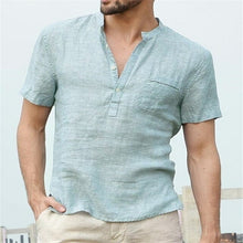 Load image into Gallery viewer, In summer the new cotton and linen short sleeved men's T shirt