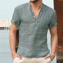 Load image into Gallery viewer, In summer the new cotton and linen short sleeved men's T shirt