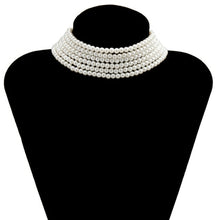 Load image into Gallery viewer, Multi Row Imitation Pearl Choker Necklace Statement Red