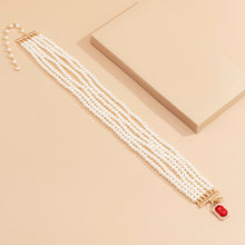 Load image into Gallery viewer, Multi Row Imitation Pearl Choker Necklace Statement Red