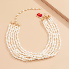 Load image into Gallery viewer, Multi Row Imitation Pearl Choker Necklace Statement Red