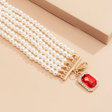 Load image into Gallery viewer, Multi Row Imitation Pearl Choker Necklace Statement Red
