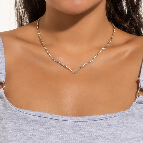 Simple Minimalist Rhinestones Crystal Choker Necklace