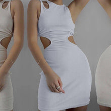 Load image into Gallery viewer, Irregular Hollow Round Neck Tight Dress Sexy Buttocks Solid Color - Sophornlilly