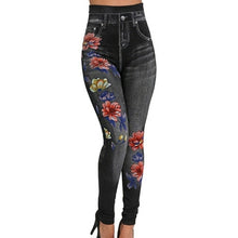 Load image into Gallery viewer, Fashion Slim Women Leggings Floral Print Pencil Faux Denim