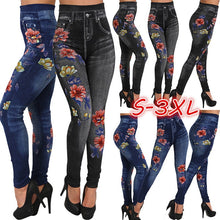 Load image into Gallery viewer, Fashion Slim Women Leggings Floral Print Pencil Faux Denim