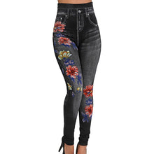 Load image into Gallery viewer, Fashion Slim Women Leggings Floral Print Pencil Faux Denim