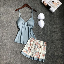 Load image into Gallery viewer, 4 PCS New Woman Pajamas Set Faux Silk Satin Sleepwear